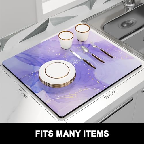 Dish Drying Mat for Kitchen Counter (Purple Marble / 16" x 18")