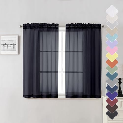 Black Sheer Curtains 45 Inch Long 2 Panels (Black / 40"W x 45"L (Pack of 2))