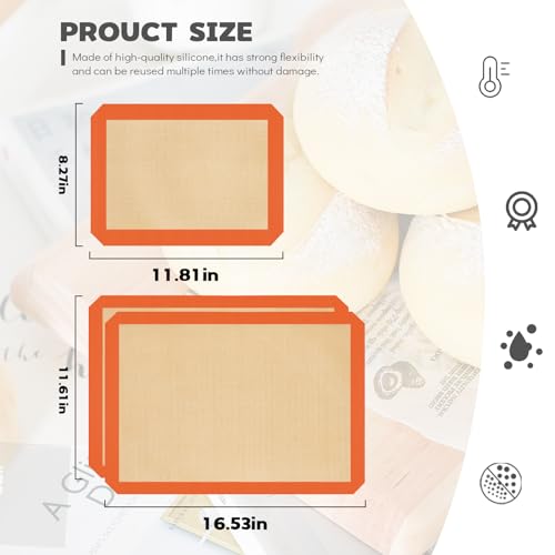 Silicone Baking Mat Set of 3 (Orange / 3 Pieces (2 Half and 1 Quarter Sheets))