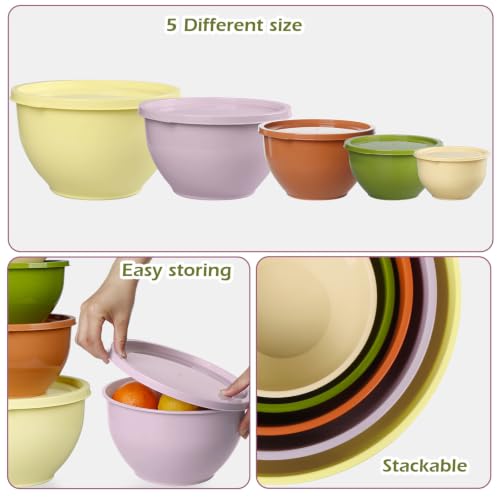 Plastic Mixing Bowls with Lids Set for Kitchen (Yellow)