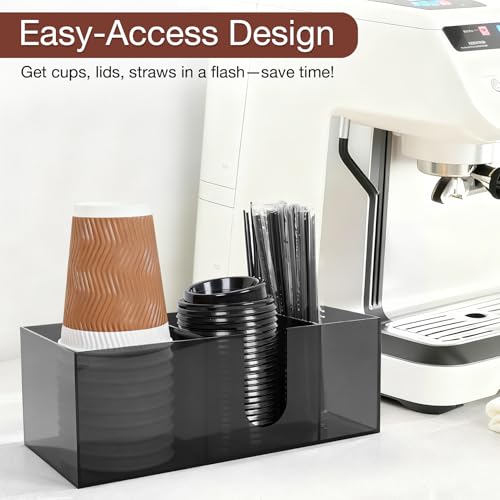 Acrylic Coffee Cup Holder for Countertop Breakroom (Grey / 3 Slots)