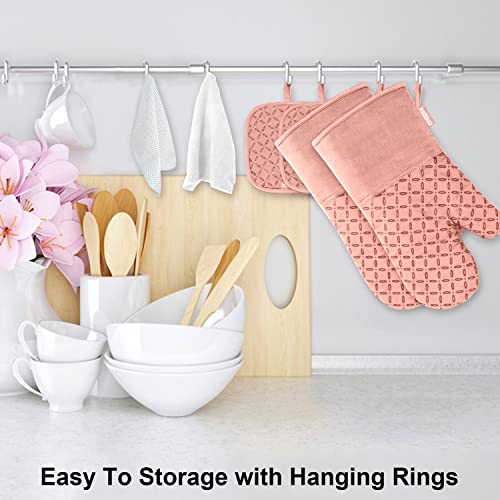 Oven Mitts and Pot Holders 6pcs Set (Pink)