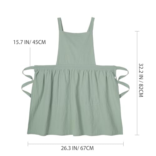 Cute Cotton Pinafore Aprons for Women with Pockets for Kitchen (Sage Green)