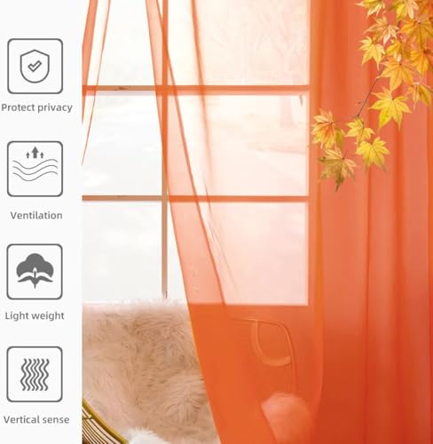 Solid Sheer Rod Pocket Curtain Voile Draperies 2 Panels White Beige Black Grey Coffee 52 Inch Width 63 Inch Long 1 Pair for Kitchen Bedroom Children Living Room Yard (Burnt Orange / 52"W x 63"L (Pack of 2))