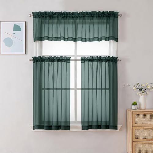 Hunter Green Sheer Valances for Windows (Hunter Green / 42"W x 16"L (Pack of 2))