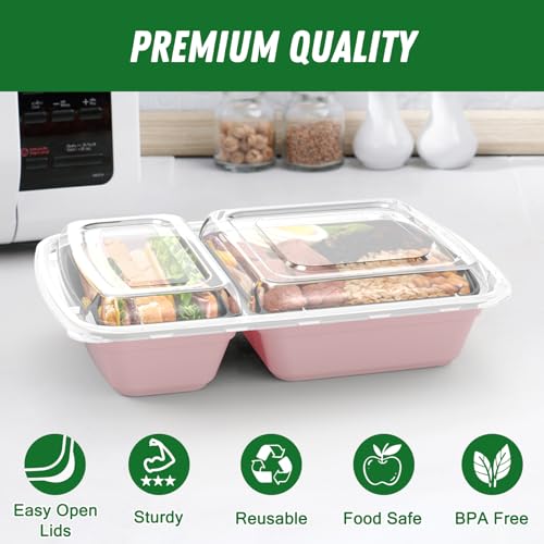 50 Pack 28 oz Meal Prep Containers with Lids 2 (Pink)