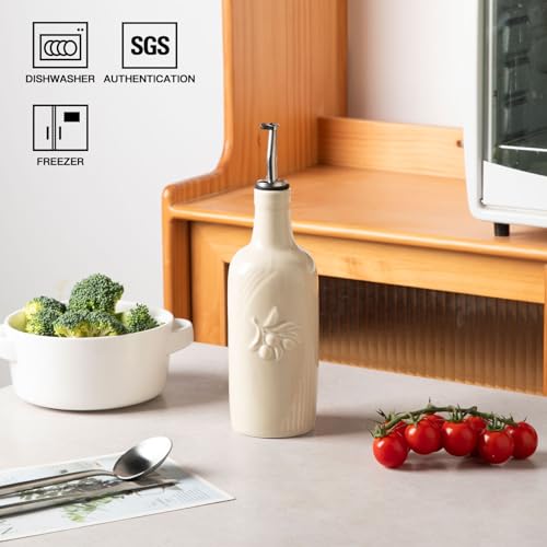 Sweejar Ceramic Olive Oil Dispenser Bottle (Beige / 17 Oz(Embossed))
