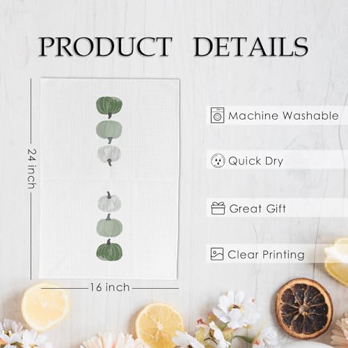 Green Pumpkins Fall Decor Kitchen Towels and Dishcloths Set of 2 (Green Pumpkins)
