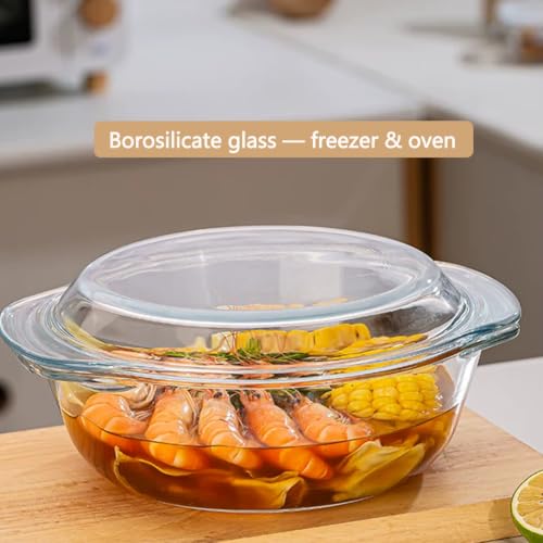 Small 1 qt Glass Casserole Dish with Lid and Handles (1 QT (1L))