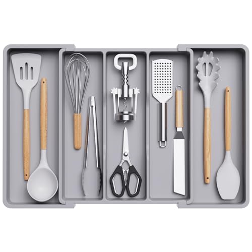 Utensil Organizer for Kitchen Drawers (Gray / Large(13-22''W x 15"D))