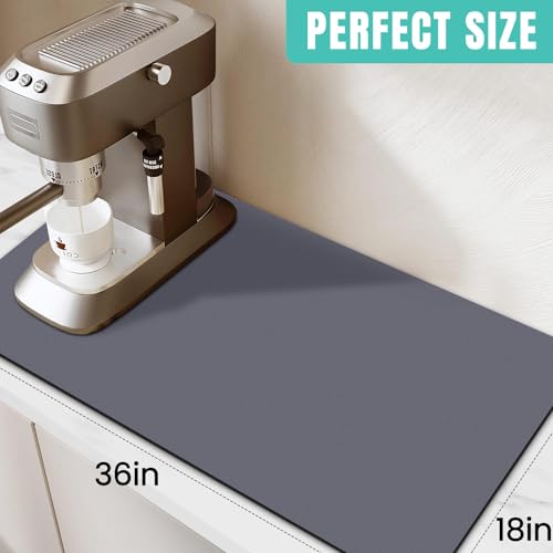 Coffee Mat Super Absorbent Dish Drying Mat Coffee Bar Mat 18"x 36" (Gray / 36" x 18")