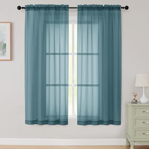 Sheer Dusty Blue Curtains for Bedroom Living Room 63 Inch Length 2 Panels (Dusty Blue / 42"W x 63"L (Pack of 2))