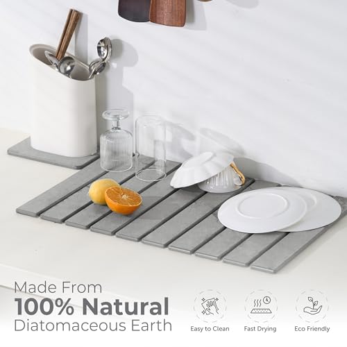 Large Stone Dish Drying Mat for Kitchen Counter (LightGray / 24" x 16")