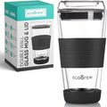 16oz Double Wall All Glass Tumbler with Lid (16 Ounces / Black)