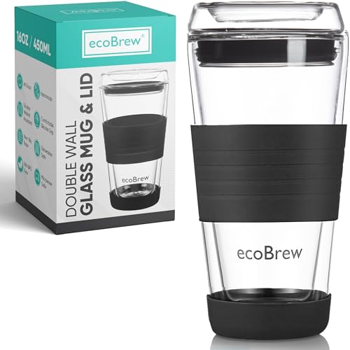 16oz Double Wall All Glass Tumbler with Lid (16 Ounces / Black)