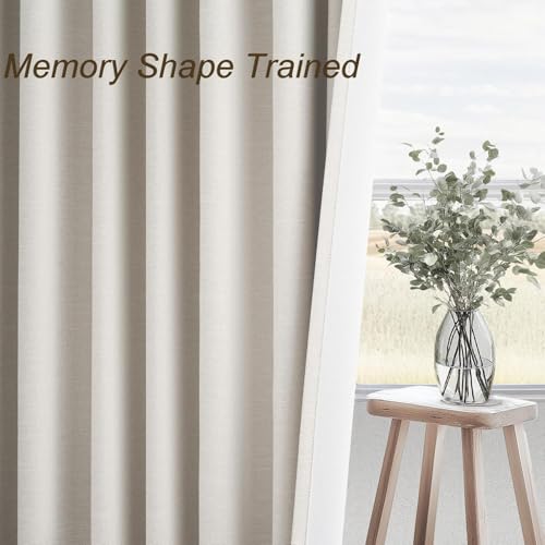 70 Inches Extra Wide Natural Linen Blackout Curtains 84 Inch Long for Living Room 100% Black Out Back Tab Pleated Drapes for Bedroom Winter Thick Window Energy Efficient 70"W x 84"L 2 Panels (Birch / 70"W x 84"L (Pack of 2))