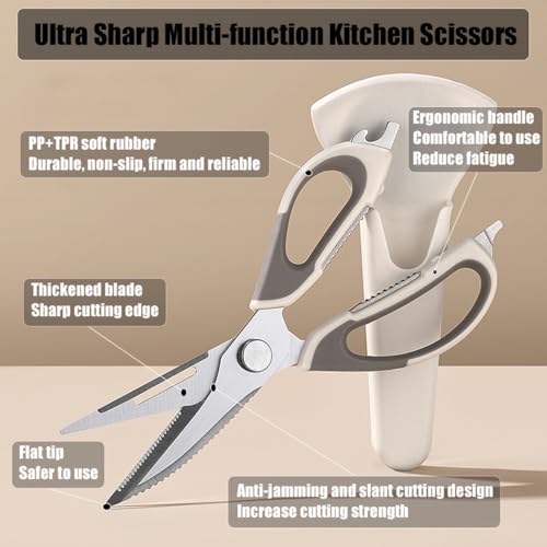 2 Pcs Heavy Duty Kitchen Shears for Food (White+blue)