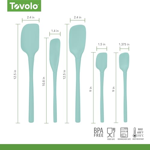 Flex Core 5 Piece Silicone Spatula Set Heat Resistant All Silicone Utensils Include Non Stick Spatula Spoonula Jar Scraper (Light Aqua / All Silicone)