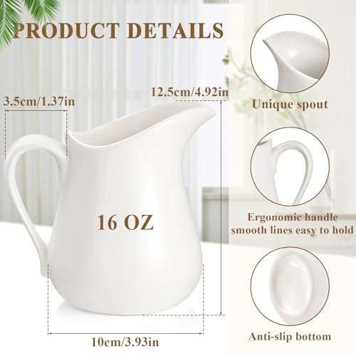2 Pcs 16 oz Ceramic Creamer Pitcher with Handle (16 oz)