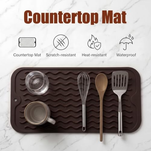 Silicone Dish Drying Mat for Multiple Usage (Coffee / 12"L x 6"W)