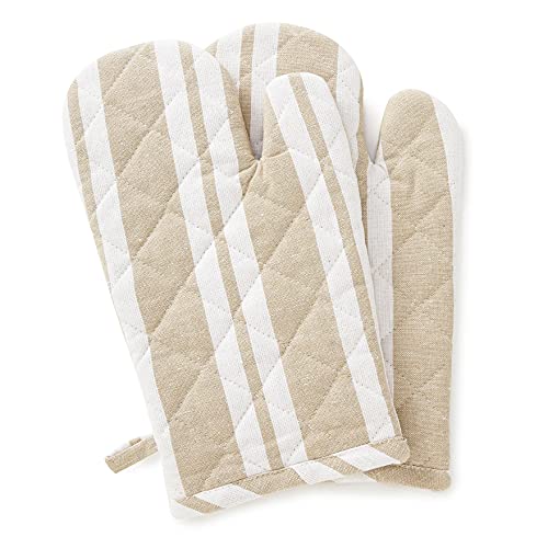 Oven Mitts Heat Resistant Kitchen Gloves (Oven Gloves / Franca Beige Stripes)
