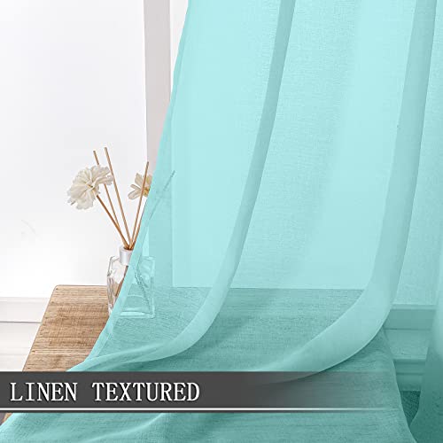 Sheer Curtain Linen Textured Bedroom Curtains Sheer Light Filtering Rod Pocket Voile Curtain for Living Room (54"W x 95"L (Pack of 2) / Crystal Blue)