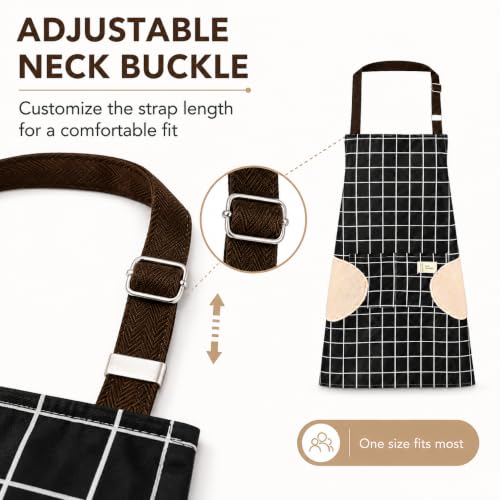 Waterproof Bib Apron Set with Sleeves (Black-grid)
