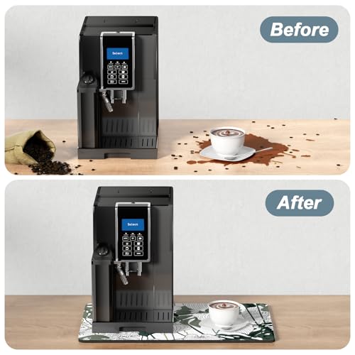 Coffee Mat 12" x 19" Cute Coffee Bar Mats for Espresso Machine Station Accessories and Organizer (Abstract Tropical Leaves / 12" x 19")