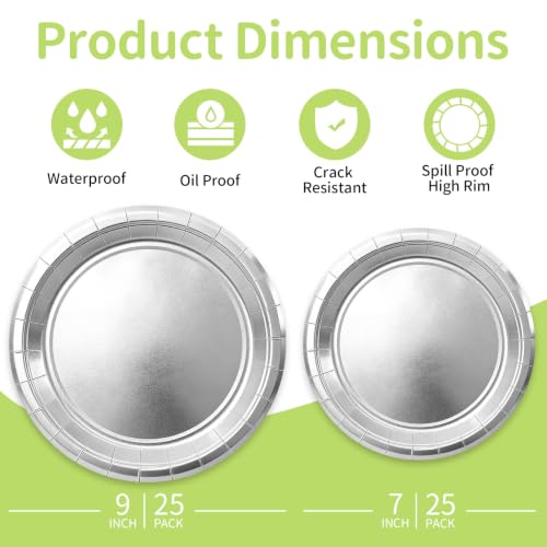 Silver Paper Plates (Silver / 50 Count (25-9" & 25-7"))