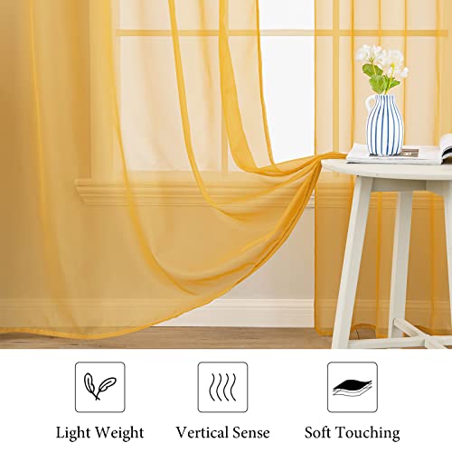 2 Panels Fall Sheer Curtains for Living Room 54X72 Inch Gold (Gold / 54"W x 72"L (Pack of 2))