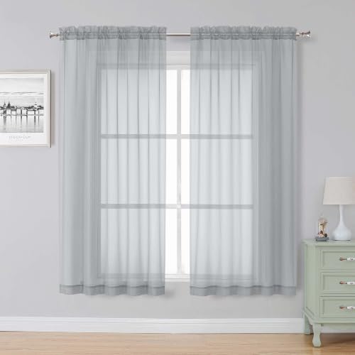 Light Grey Sheer Curtains 63 Inch Length 2 Panels (Light Grey / 59"W x 63"L (Pack of 2))