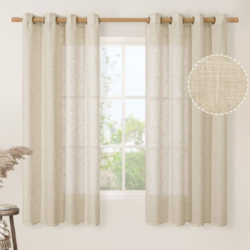 60 Inch Long Semi Sheer Linen Curtains for Bedroom 2 Panels (52"W x 60"L (Pack of 2) / Linen)