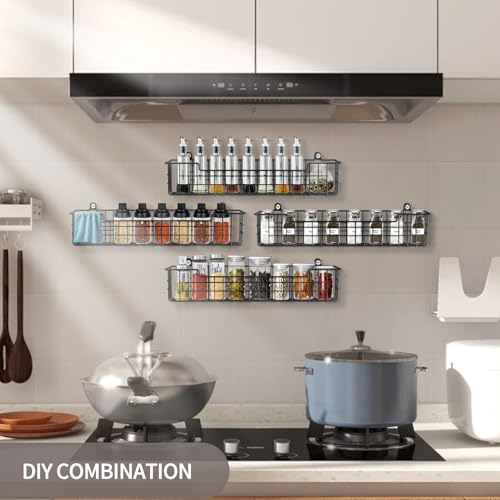 Spice Rack Organizer Wall Mount (Black-4 Pack)