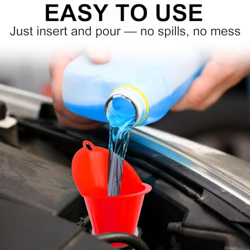 3-Pack Long-Neck Oil Funnels, 11" Multi-Purpose Funnels for Automotive & Motorcycle Use – Reusable Funnel for Oil, Gas & Transmission Fluid (Red) (Red)