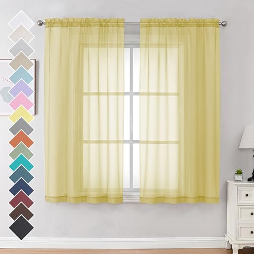 Mustard Yellow Sheer Curtains 63 Inches Length 2 Panels Rod Pocket Light Weight Soft Curtain Sheers (Mustard Yellow / 42"W x 63"L (Pack of 2))