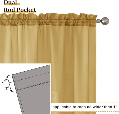 Gold Sheer Curtains 108 Inches Long 2 Panels Set for Bedroom Living Room (59"W x 108"L (Pack of 2) / Gold)