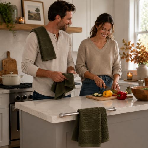 Olive Green Kitchen Hand Dish Towels (Olive Textured)