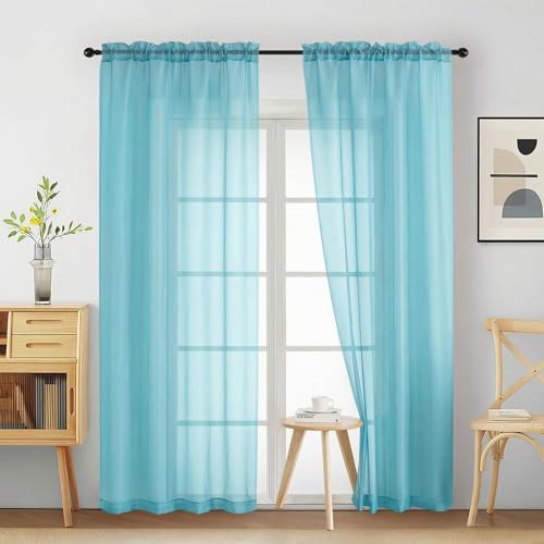 Sheer Curtains 84 Inches Long 2 Panels (42"W x 84"L (Pack of 2) / Aqua)