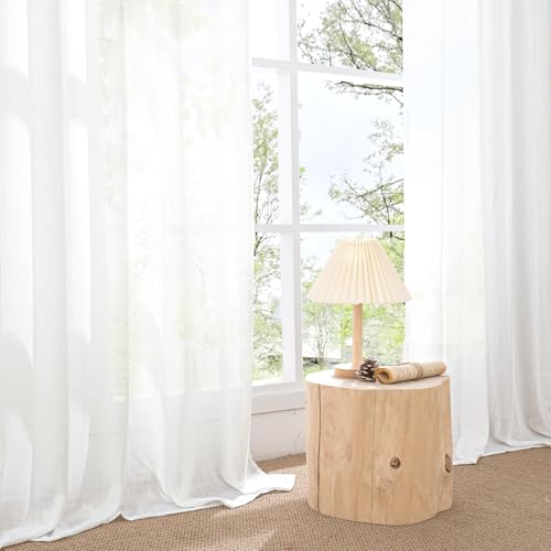 White Linen Semi Sheer Curtains 45 Inch Length for Short Window (White / 42"W x 45"L (Pack of 2))