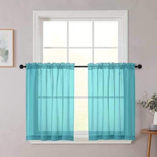 Turquoise Kitchen Curtains 30 Inch Length Tier 2 PCS (Turquoise / 42"W x 30"L (Pack of 2))