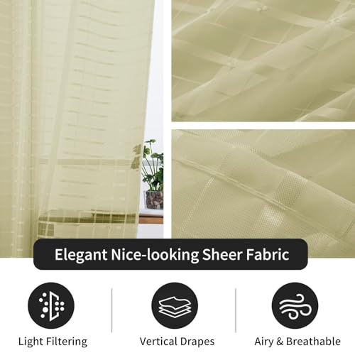 Check Sheer Curtains 63 Inches 2 Panels Set (Check - Sage Green / 52"W x 63"L (Pack of 2))