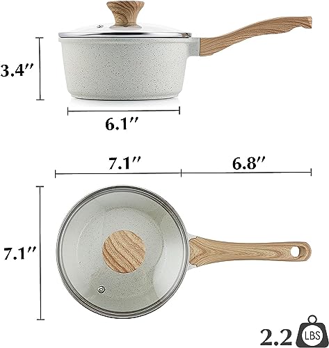 White Ceramic Nonstick Saucepan with Lid Set (White Ceramic / 2.0 + 2.5 Quarts)