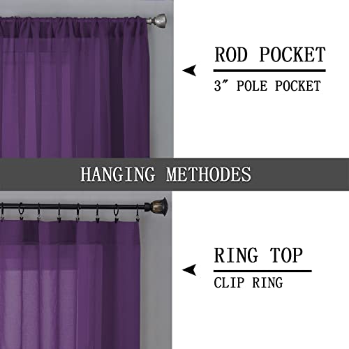 Short Sheer Tier Curtains Linen Textured Half Kitchen Curtain Sheers Light Filtering Rod Pocket Voile Small Curtain for Bathroom (25"W x 24"L (Pack of 2) / Royal Purple)