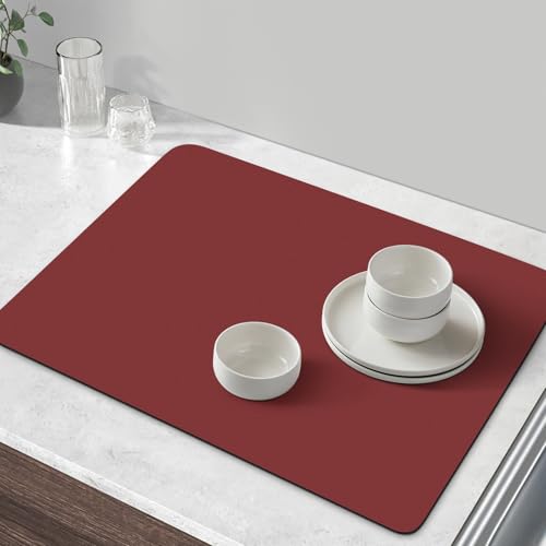 Coffee Mat Super Absorbent Dish Drying Mat Coffee Bar Mat 12"x 19" (Red / 19" x 12")