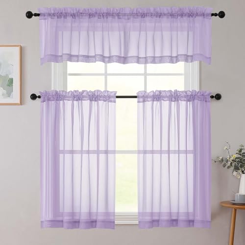 Cafe Curtains 36 Inch Length Tier 2 Pieces (Lavender / 42"W x 36"L (Pack of 2))