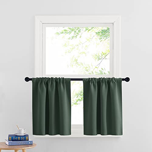 Cafe Blackout Curtains 24 inch Length (Dark Green / 29"W x 24"L (Pack of 2))