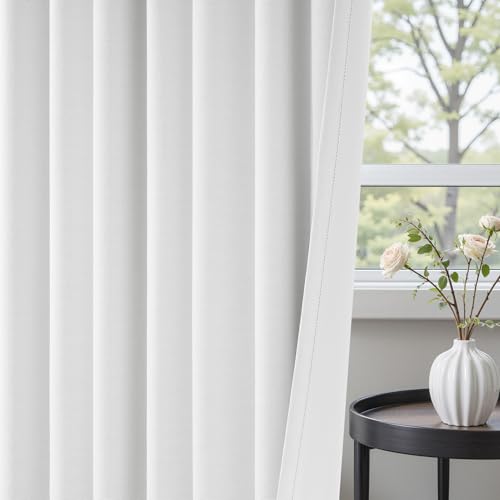 120 Inch Linen Blackout Curtains 2 Panels for Bedroom Living Room Darkening Thermal Insulated 100% Black Out Linen Drapes Large Window Curtains Cream White 52Wx120L Back Tab (Cream White / 52"W x 120"L (Pack of 2))