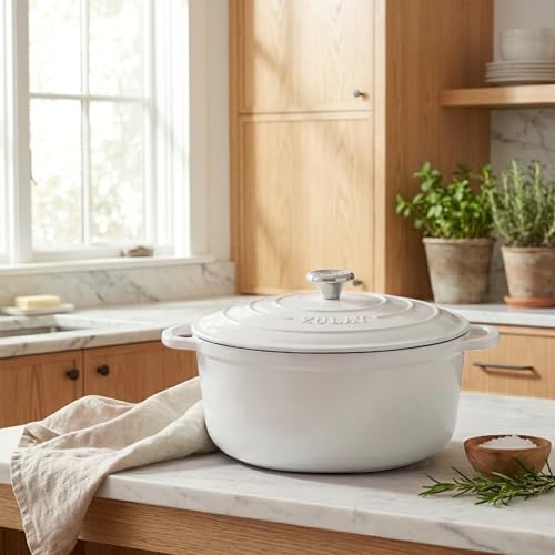 5 Quart Enameled Cast Iron Dutch Oven Pot with Lid (White / 5 Quart)