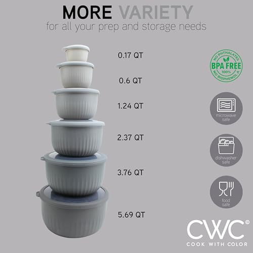 Prep Bowls with Lids (Gray / 12 Piece Set - Deep Bowls)