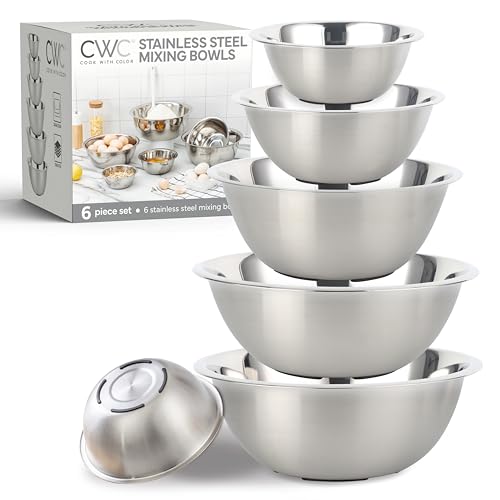 Stainless Steel Mixing Bowls Set (6 Pieces / Silver with Non Slip Bottom)